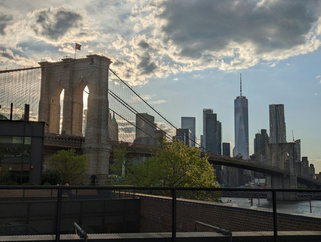 A view of the brooklyn bridge and the city skyline